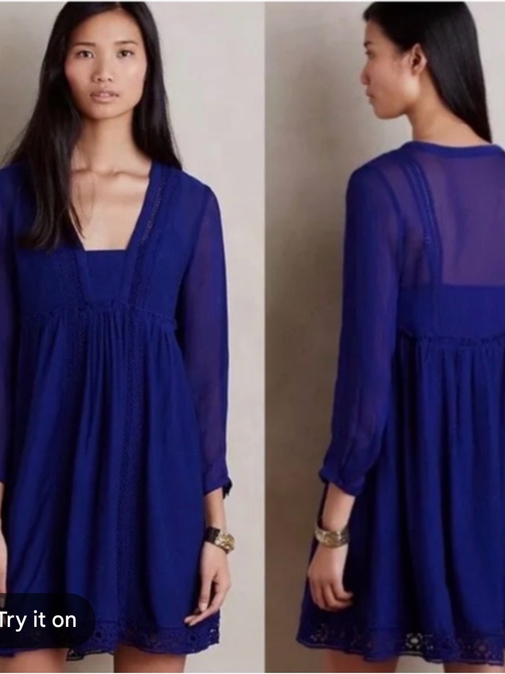 ANTHROPOLOGIE VANESSA VIRGINIA sheer crochet lace detail mini baby doll dress 6